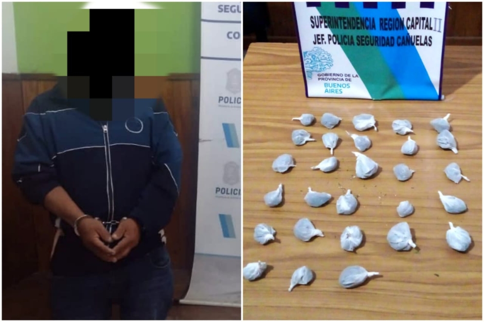 El "Huev&oacute;n" y las dosis de marihuana incautadas en su vivienda.