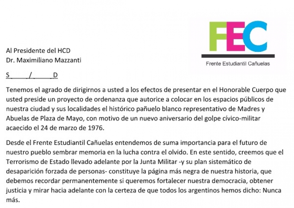 El FEC present&oacute; un proyecto para pintar el pa&ntilde;uelo de las Madres de Plaza de Mayo en espacios p&uacute;blicos