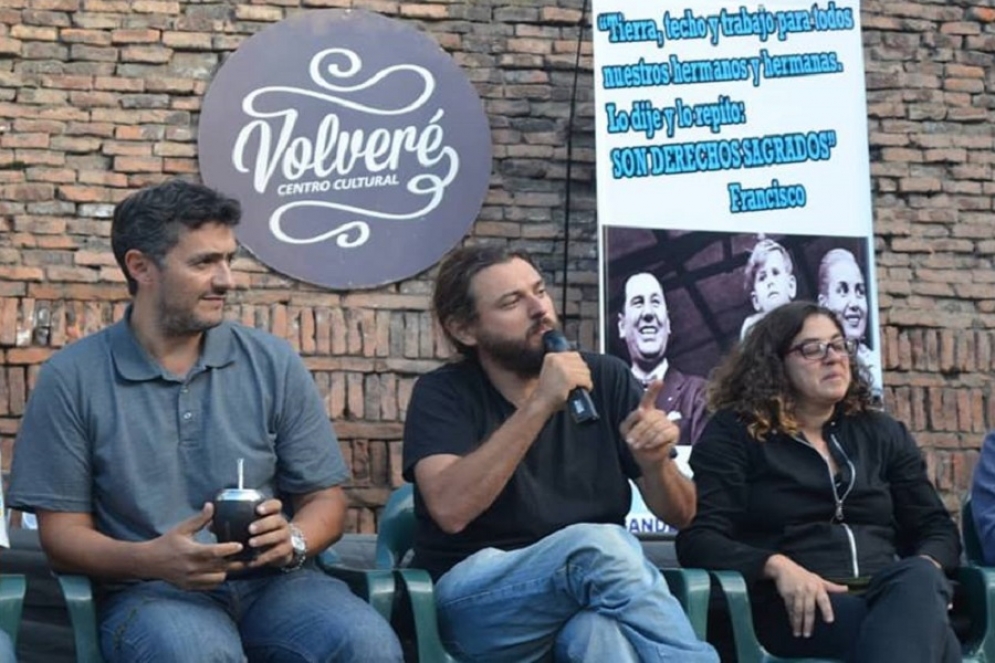 Cid Menna, Grabois, Secretario Generla de la CTEP y Ferraro en un acto en Ca&ntilde;uelas. 