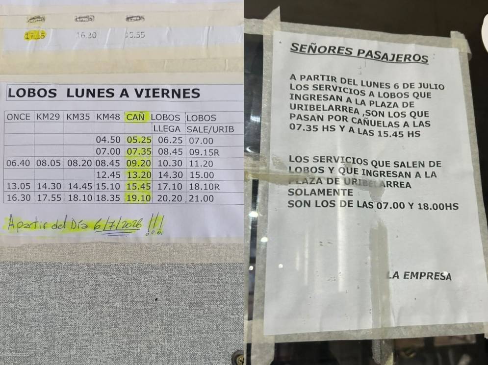 Los carteles pegados en la terminal de Ca&ntilde;uelas.